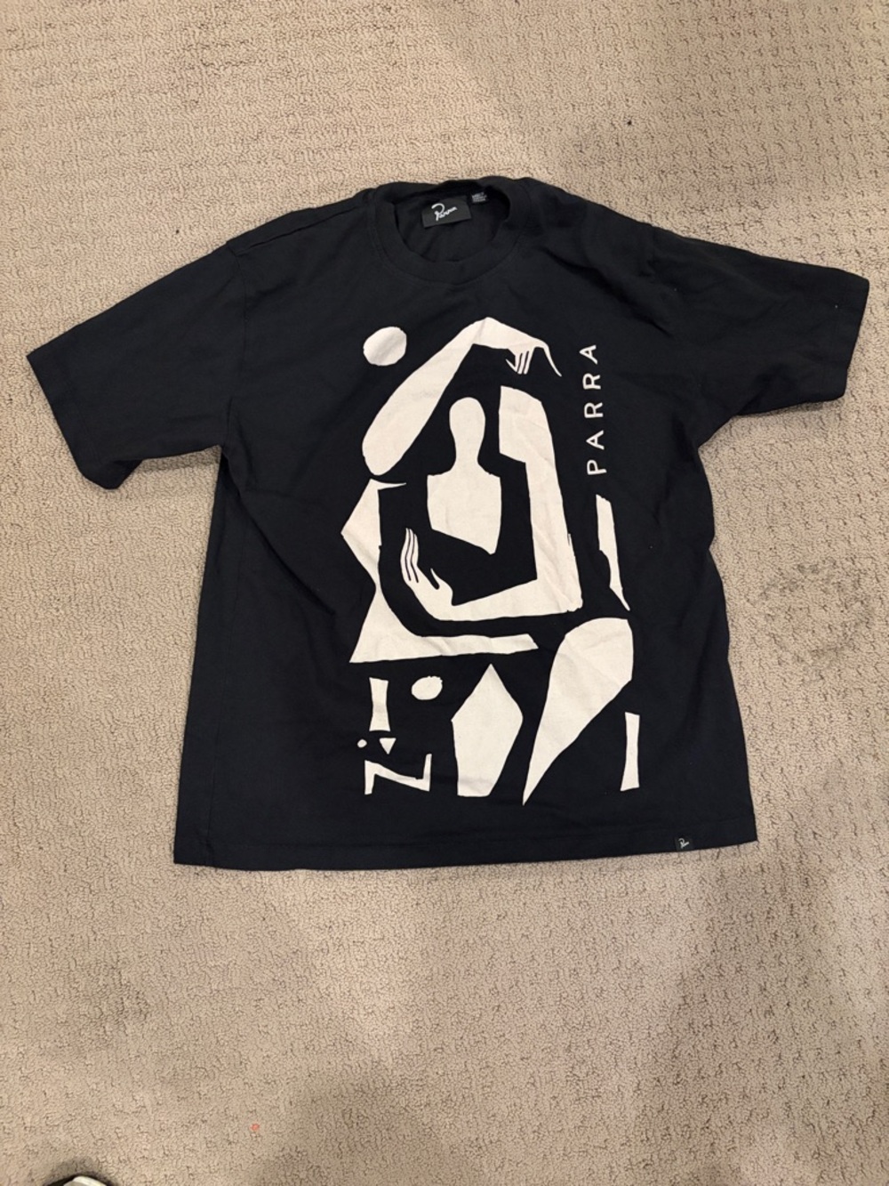 Parra Black Graphic Tee with White Abstract Print Size M